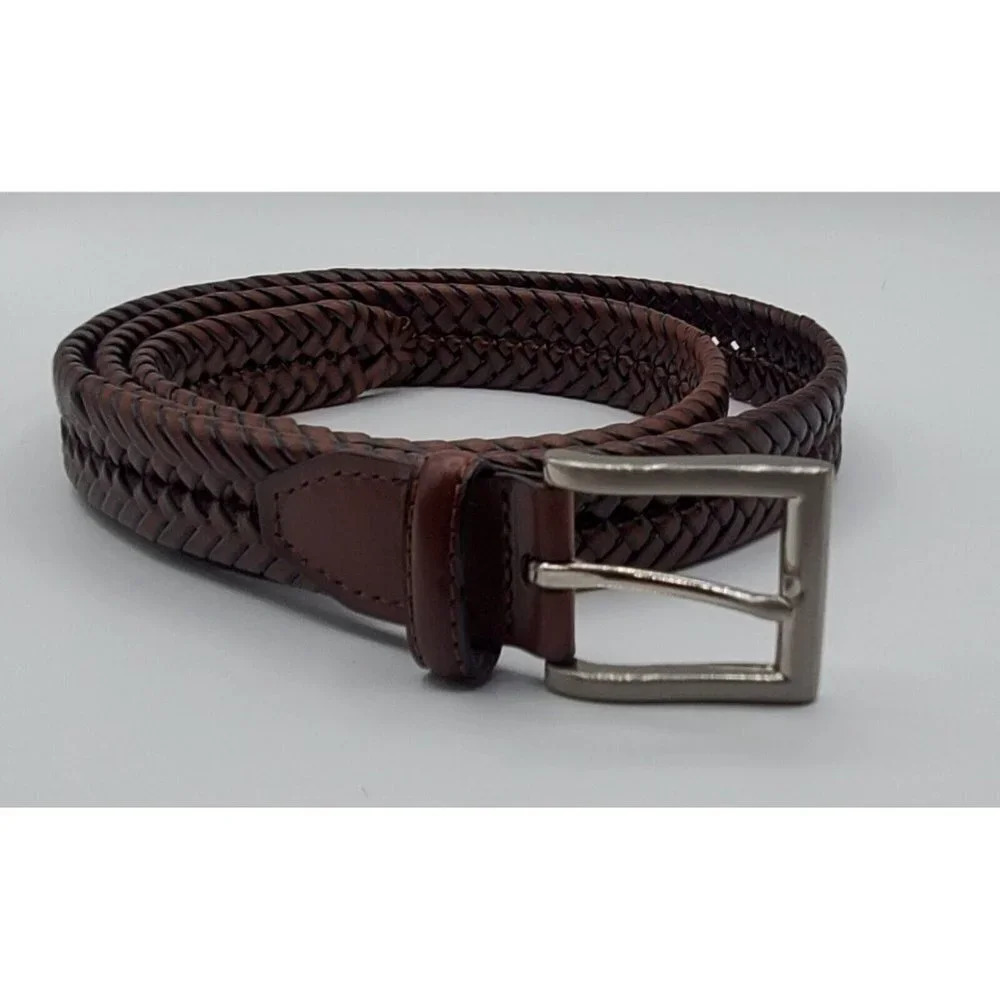 Men's Genuine Leather Dark Brown Braided Belt Bonded Leather Belt Size 44 / 110